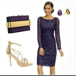 Patra purple Sequin Long Sleeve Dress